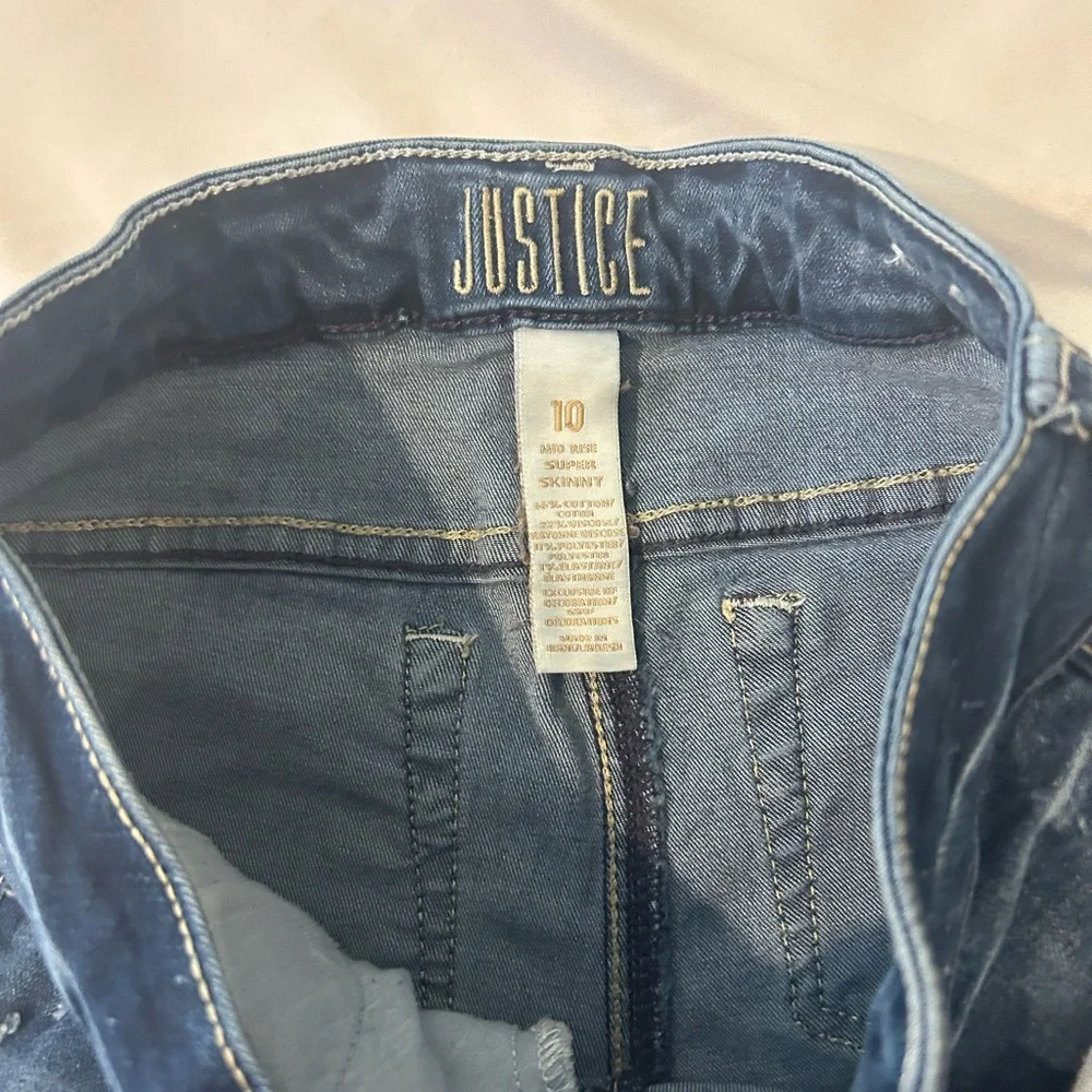 Justice Girls Skinny Jeans Size 10 Mid Rise Stretch Denim Blue